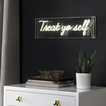 Treat Yo Self 20" Contemporary Glam Acrylic Box USB Operated LED Neon Light - JONATHAN Y